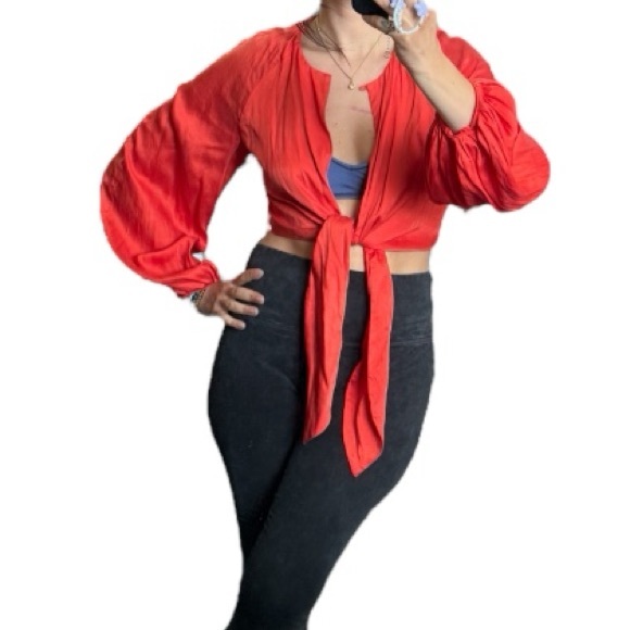 Mara Hoffman Satin Top orange front tie - Picture 1 of 7